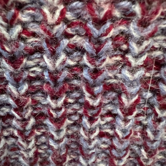 LU ♥ NYC Burgundy Lavender Lace-Up Sleeve Sweater Small | Off Shoulder Cozy Knit - Picture 5 of 12